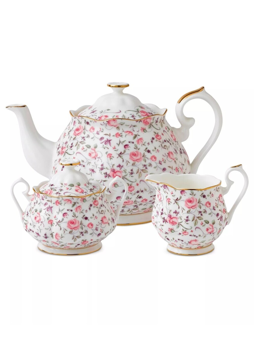 348$ Royal Albert Rose Confetti 3-Piece Tea Set White Pink